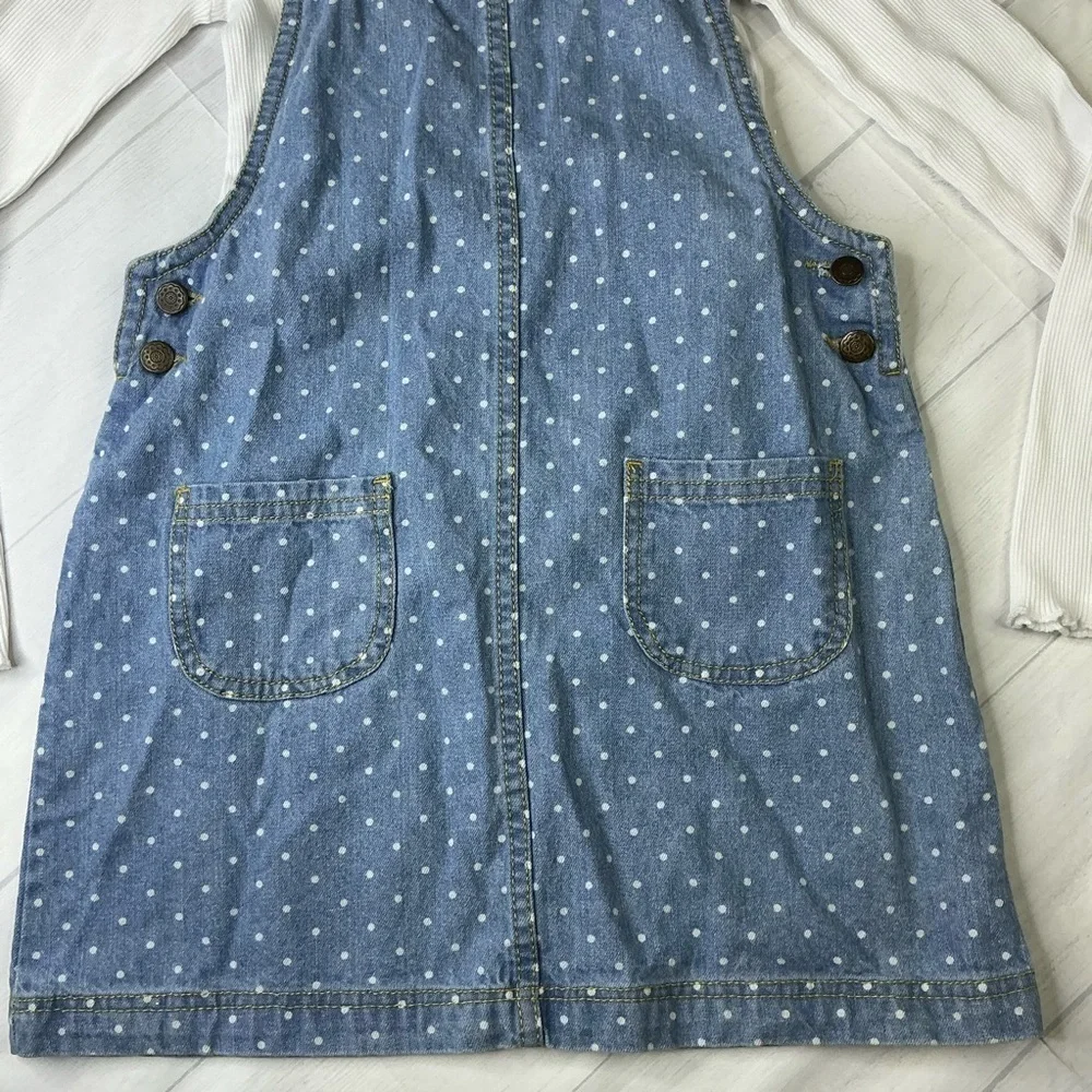 Max Studio Kids Denim Blue Overall Dress with Matching White Long Sleeve Shirt‎